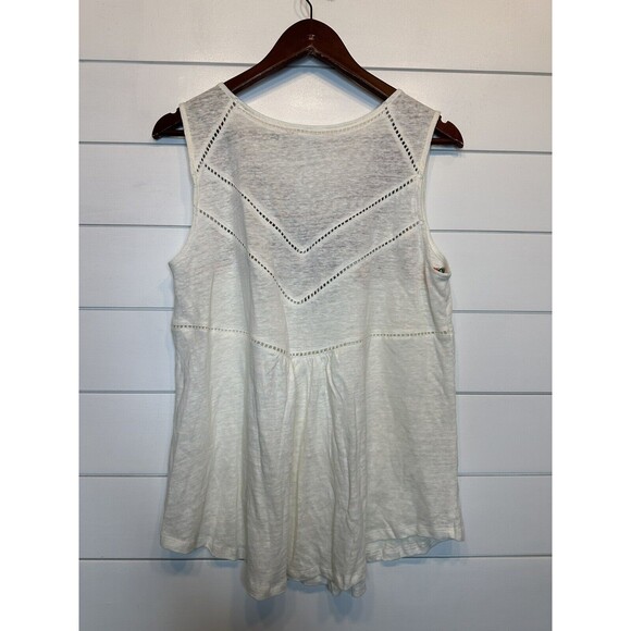 Sundance Medium Top LINEN Sleeveless Embroidered Floral Boho Idlewood Off White - Picture 6 of 9